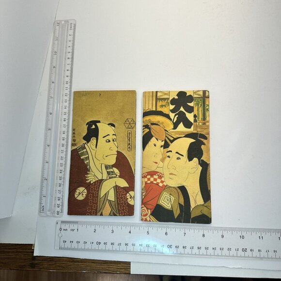 Japanese Woodblock Bi Fold Wallets Rice Paper Lot of 2 - Picture 3 of 6